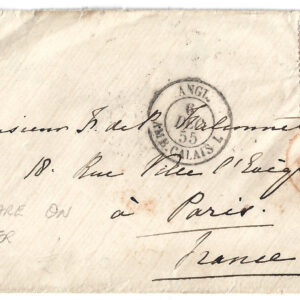 SG62 1855 4d carmine wmk small garter on cover to Paris