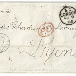 SG94 1865 4d vermilion. Used on cover to Lyon