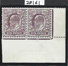 6d Deep dull purple on Dickinson coated paper SG M 34- superb u/mint.