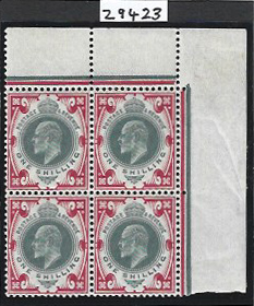 1902-10 1/-10 Dull green and carmine pink block of four SG M45 (3) superb u/mint.